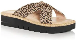 Stuart Weitzman Womens Brown Animal Print 1/2" Platform Jute Cushioned Braided Roza Square Toe Wedge Slip On Leather Slide Sandals Shoes 6 B