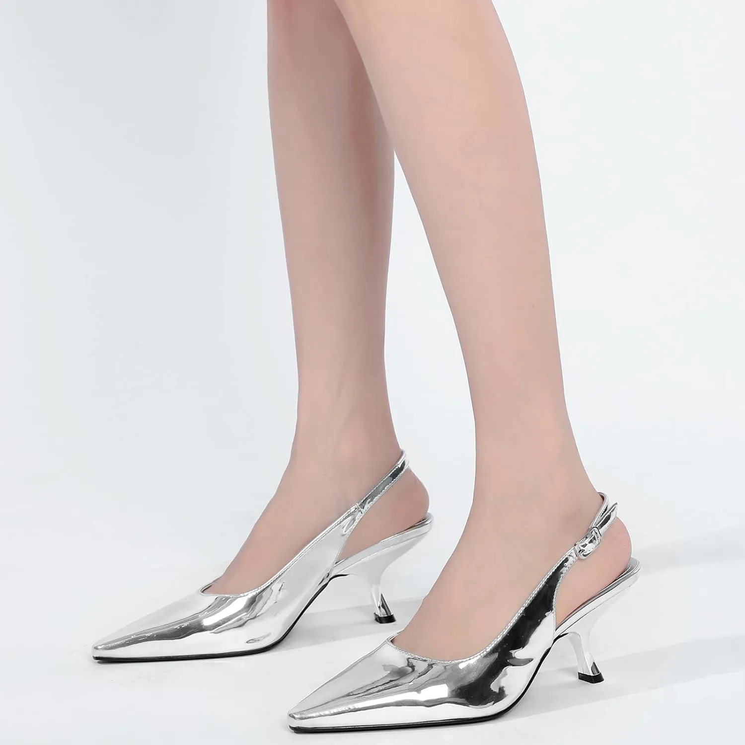 STUNAHOME Slingback Heels for Women Closed Pointed Toe Kitten Pumps Fashion Low Heel Wedding Casual Dress Shoes, Nude