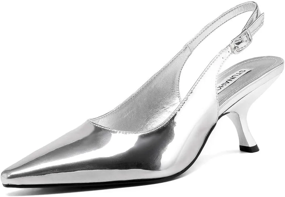 STUNAHOME Slingback Heels for Women Closed Pointed Toe Kitten Pumps Fashion Low Heel Wedding Casual Dress Shoes, Nude