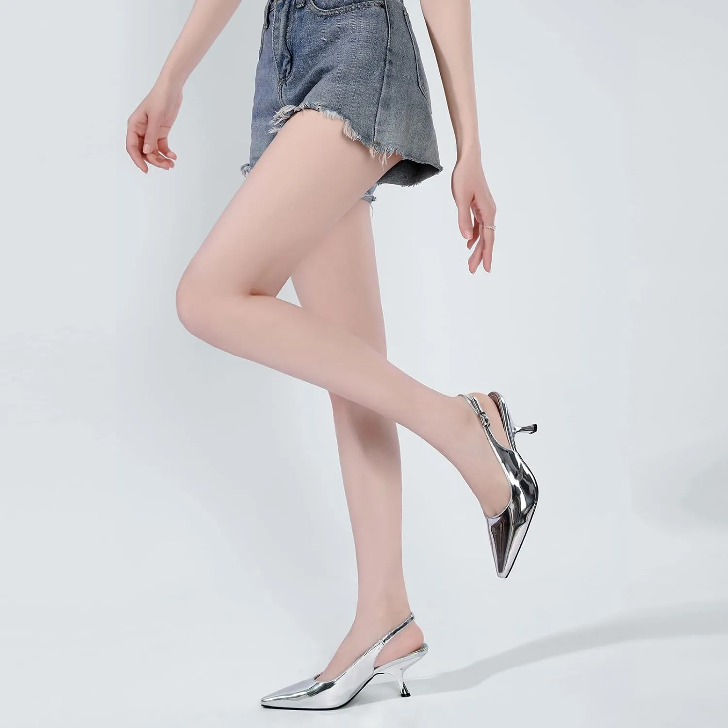 STUNAHOME Slingback Heels for Women Closed Pointed Toe Kitten Pumps Fashion Low Heel Wedding Casual Dress Shoes, Nude
