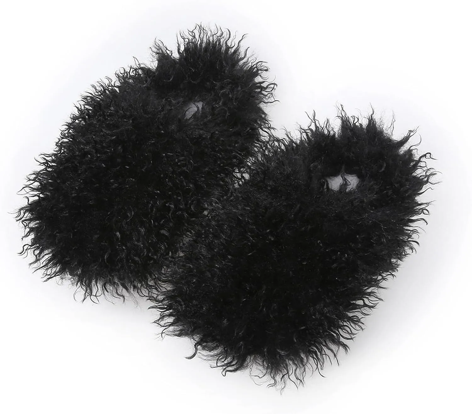 Unisex Fuzzy Faux Fur Slippers, Women's Fluffy Long Hair Sheep Faux Fur Slip on Slides, Girls Luxury Big Fluffy Outdoor Flat Slippers, Long Curly Hair Non-Slip Warm Home Slide Shoes
