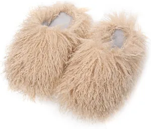 Unisex Fuzzy Faux Fur Slippers, Women's Fluffy Long Hair Sheep Faux Fur Slip on Slides, Girls Luxury Big Fluffy Outdoor Flat Slippers, Long Curly Hair Non-Slip Warm Home Slide Shoes