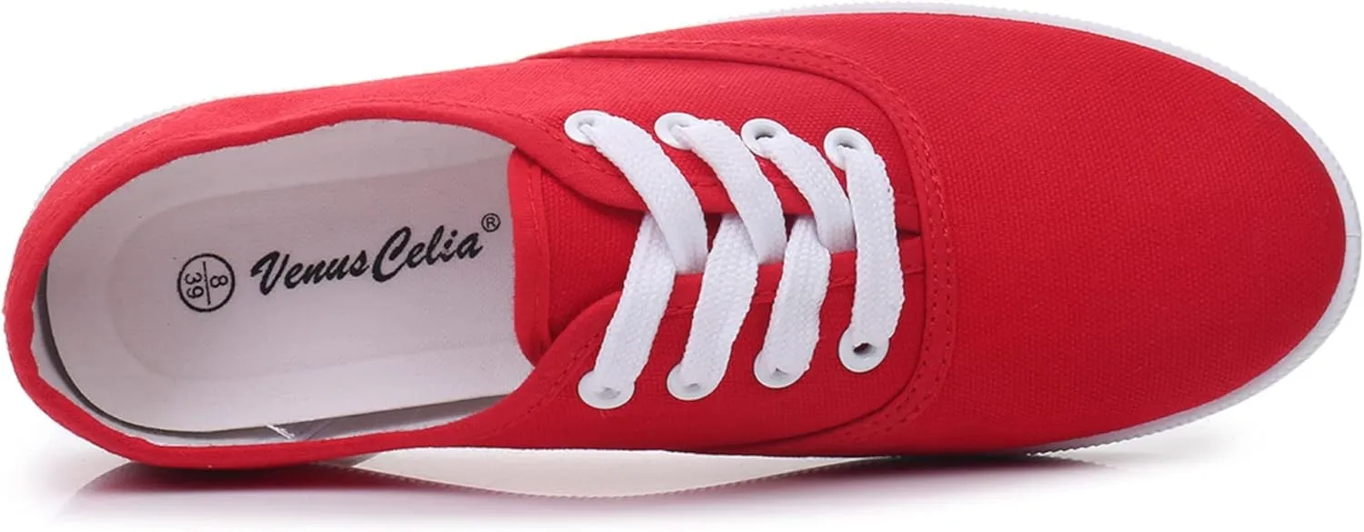 VenusCelia Women's Rainbow Lace Up Sneaker Shoes