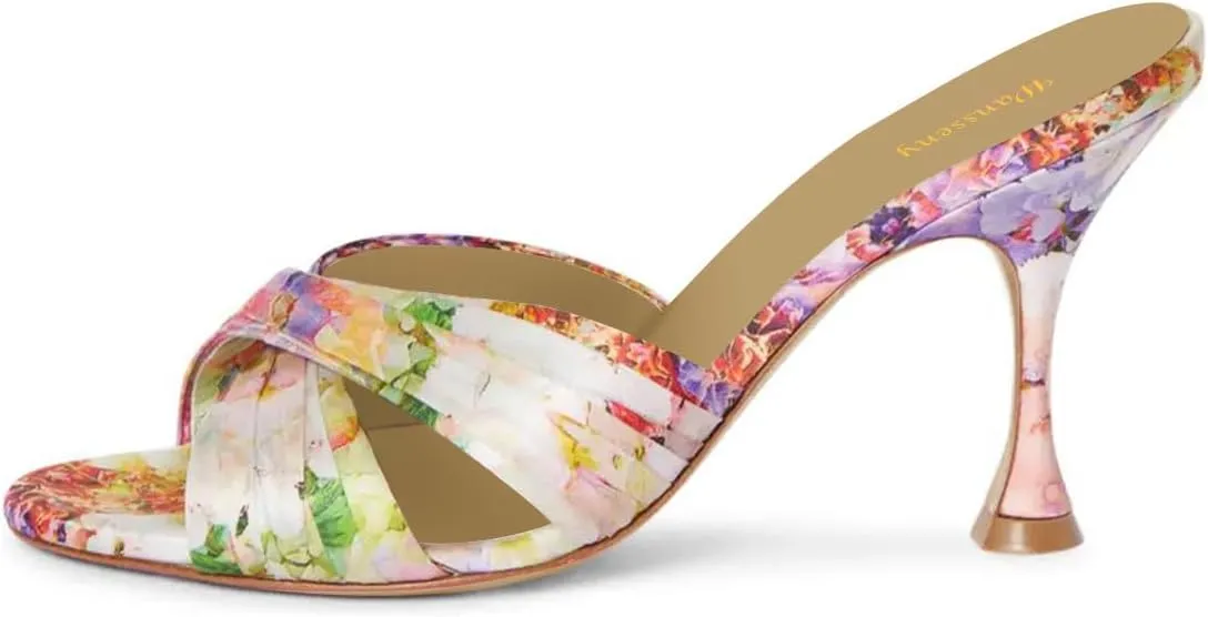 Women Comfortable Mid Heel Slip on Mules Classic Criss Cross Open Toe Ladies Fashion Daily Casual Dress Slide Sandals Size 4-16 US