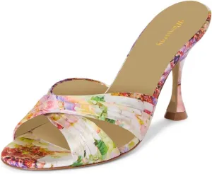 Women Comfortable Mid Heel Slip on Mules Classic Criss Cross Open Toe Ladies Fashion Daily Casual Dress Slide Sandals Size 4-16 US