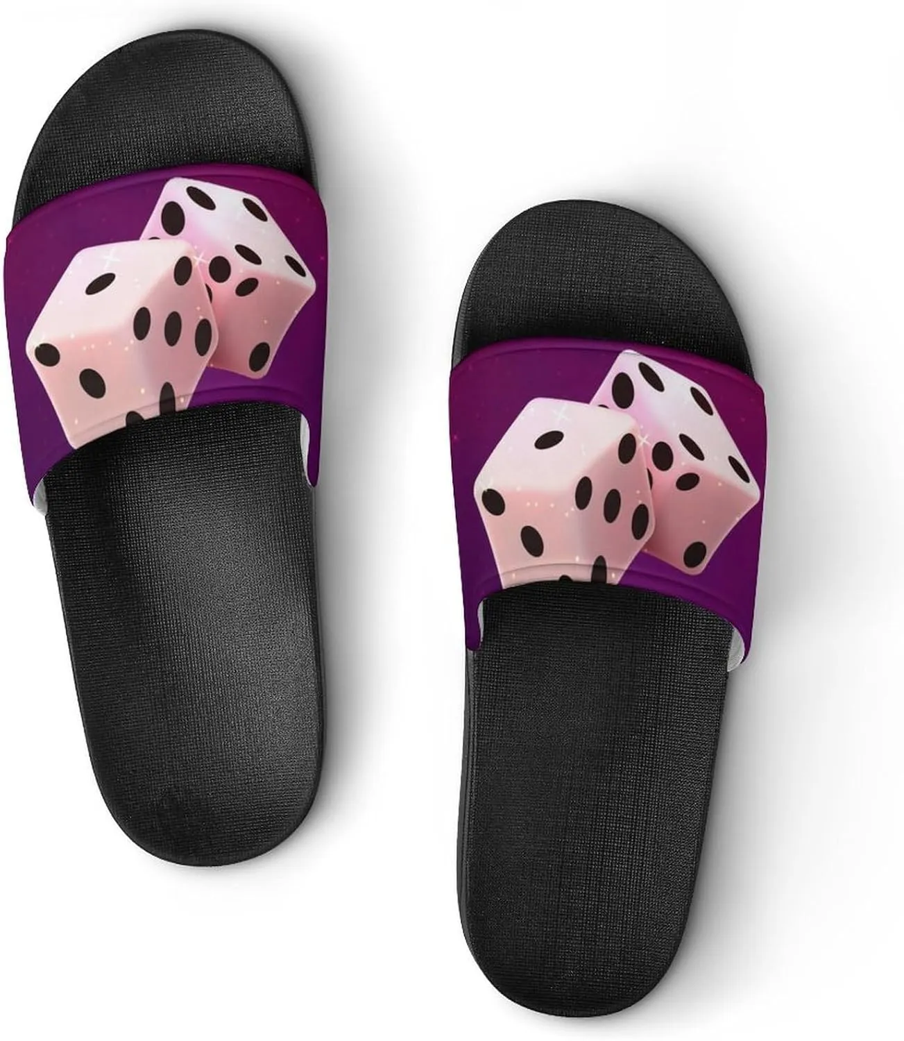 Women Men Slide Slippers Sandals Shower Home Beach House Shoes Gifts, Casino Dice Star Galaxy