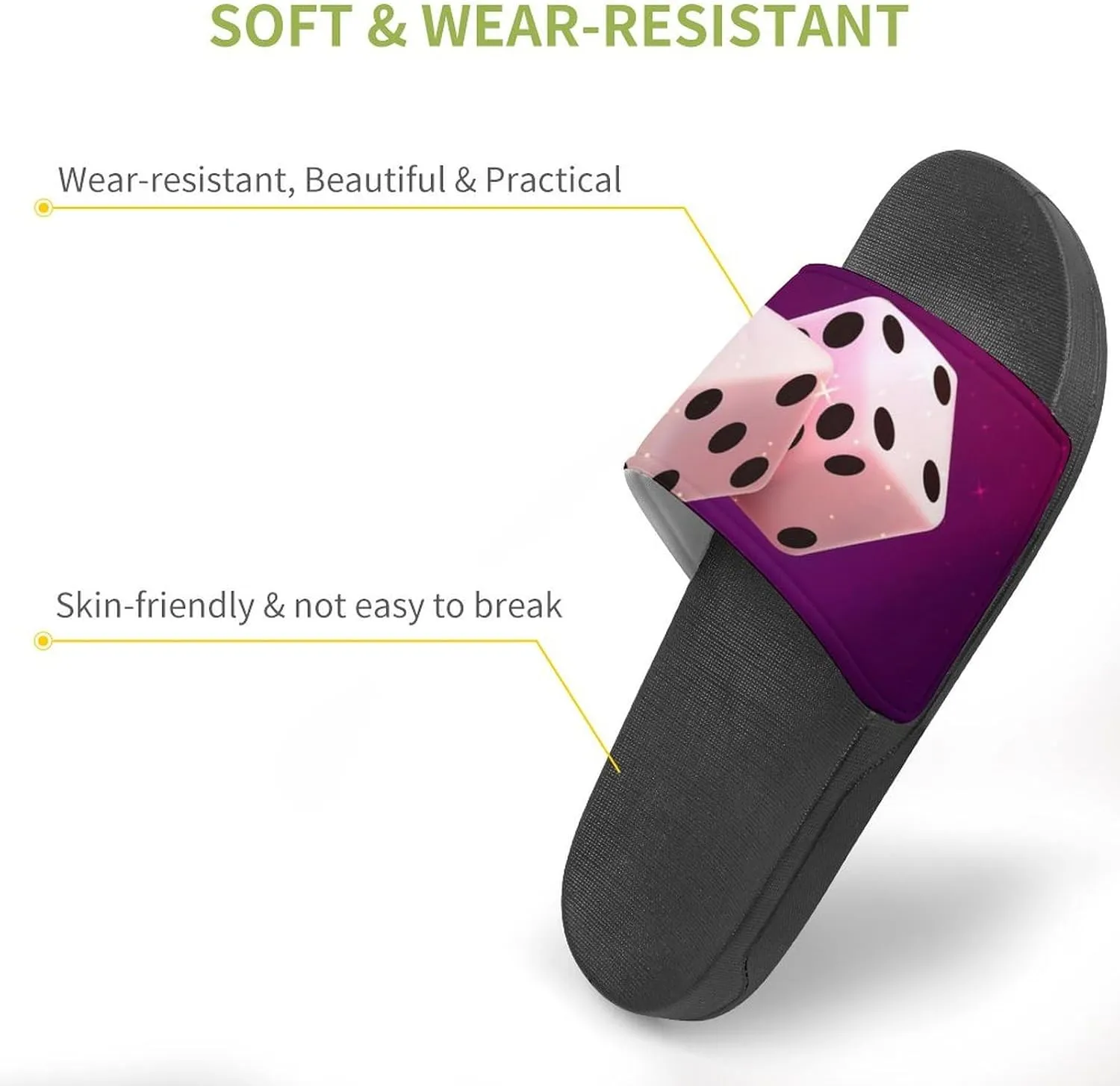 Women Men Slide Slippers Sandals Shower Home Beach House Shoes Gifts, Casino Dice Star Galaxy