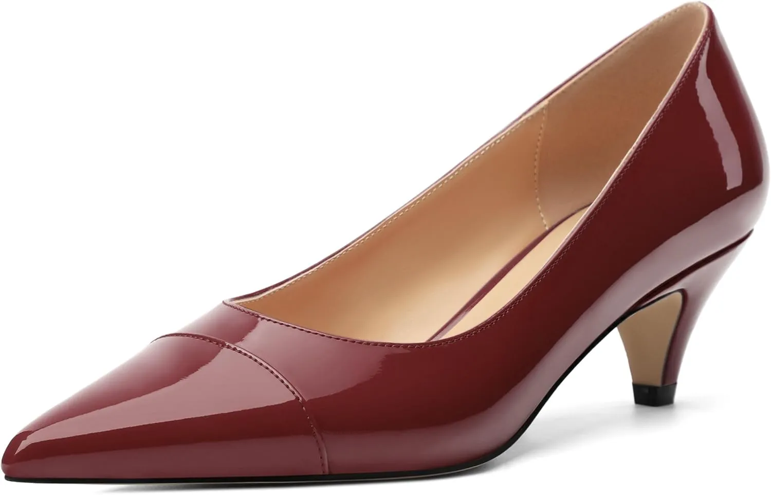 Womens Low Kitten Heels Pumps Pointed Toe Slip On Patent Leather Dressy Shoes 2 Inch