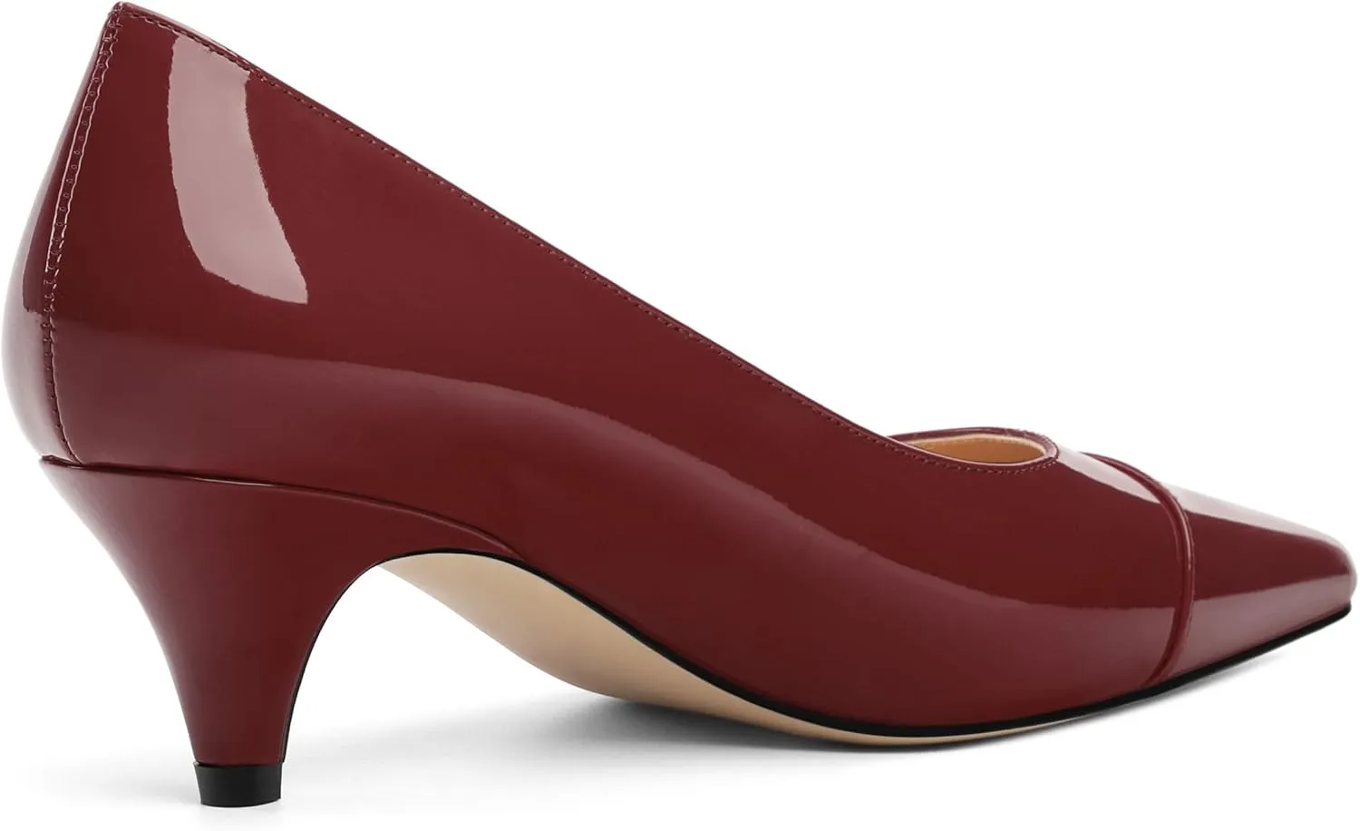 Womens Low Kitten Heels Pumps Pointed Toe Slip On Patent Leather Dressy Shoes 2 Inch