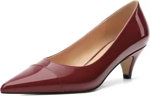 Womens Low Kitten Heels Pumps Pointed Toe Slip On Patent Leather Dressy Shoes 2 Inch