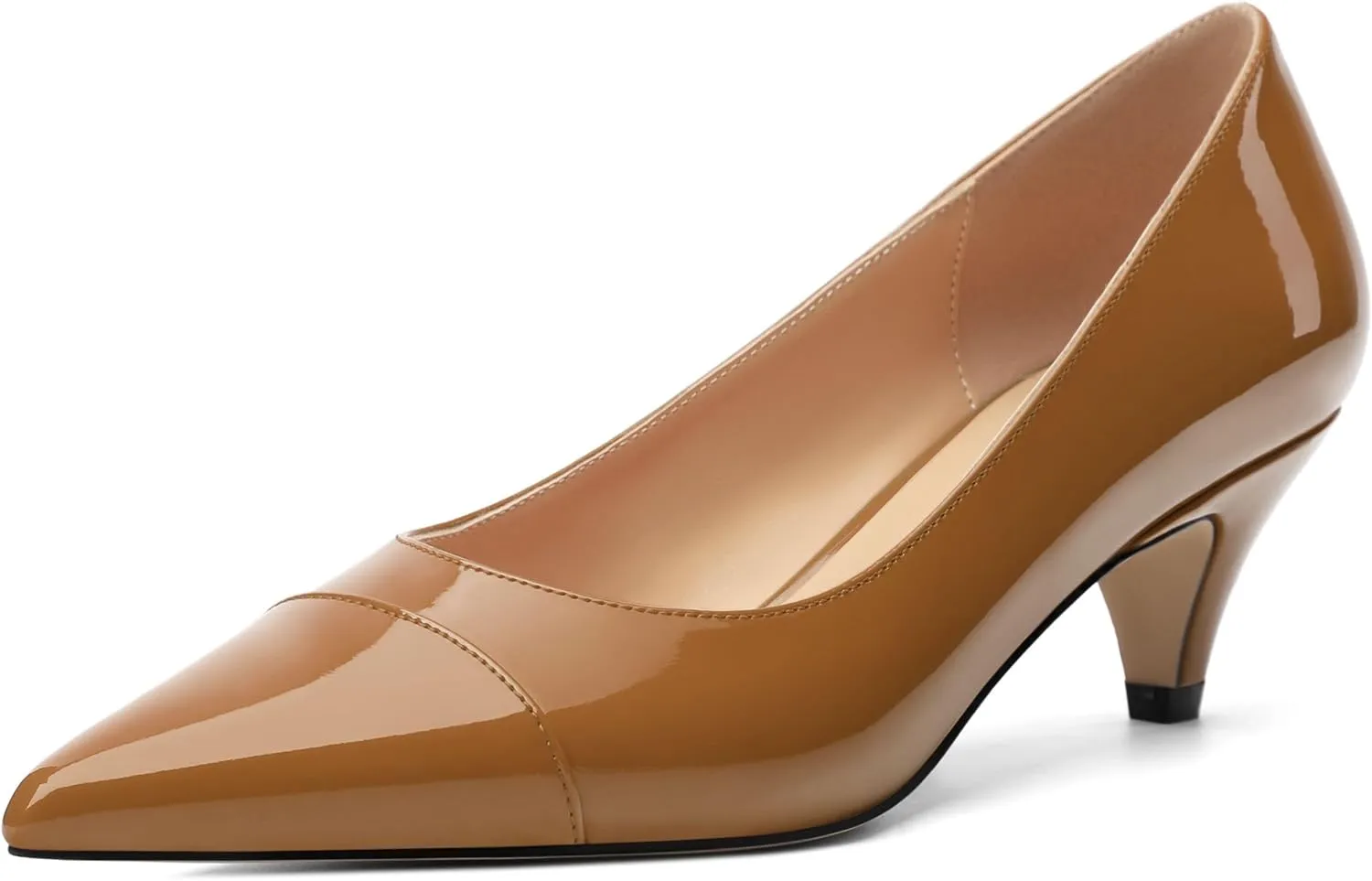Womens Low Kitten Heels Pumps Pointed Toe Slip On Patent Leather Dressy Shoes 2 Inch