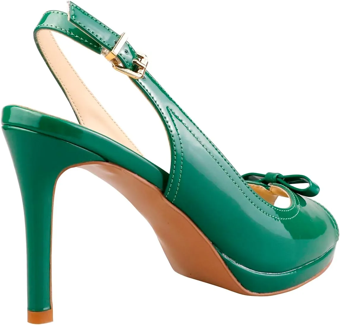 Women's Stylish Peep Toe Bowknot Adjustable Buckle Backstrap Slingback High Heel Dress Pumps Sexy Patent Leather Platform Stiletto Heel Sandals for Women Party Wedding