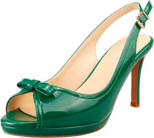 Women's Stylish Peep Toe Bowknot Adjustable Buckle Backstrap Slingback High Heel Dress Pumps Sexy Patent Leather Platform Stiletto Heel Sandals for Women Party Wedding