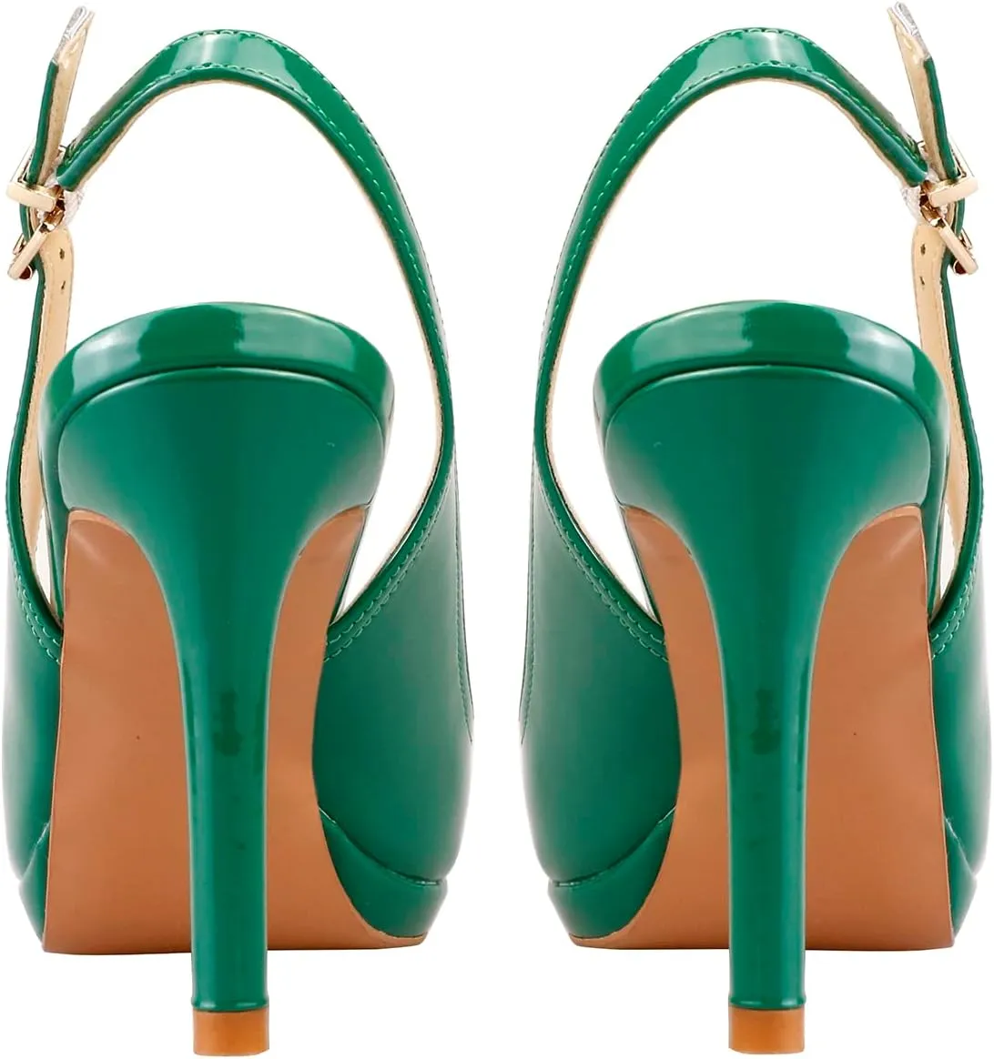 Women's Stylish Peep Toe Bowknot Adjustable Buckle Backstrap Slingback High Heel Dress Pumps Sexy Patent Leather Platform Stiletto Heel Sandals for Women Party Wedding