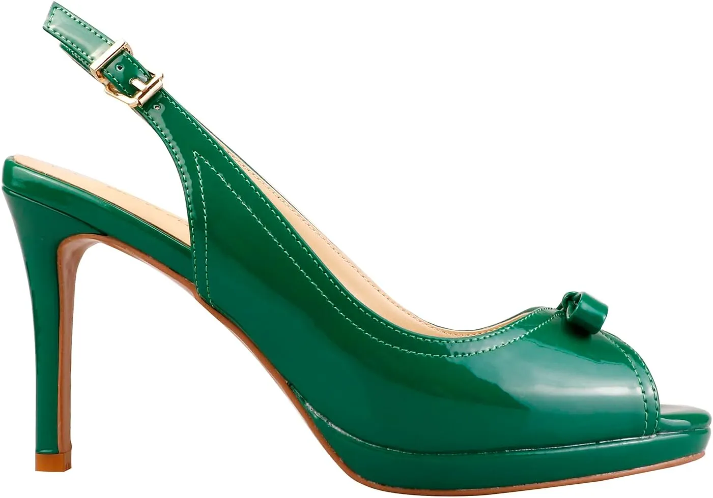 Women's Stylish Peep Toe Bowknot Adjustable Buckle Backstrap Slingback High Heel Dress Pumps Sexy Patent Leather Platform Stiletto Heel Sandals for Women Party Wedding