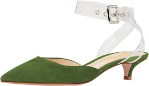 XYD Women Office Pointed Toe Kitten Low Heel Sandals Ankle Straps D' Orsay Pumps PVC Dress Shoes