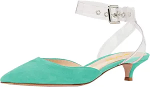 XYD Women Office Pointed Toe Kitten Low Heel Sandals Ankle Straps D' Orsay Pumps PVC Dress Shoes