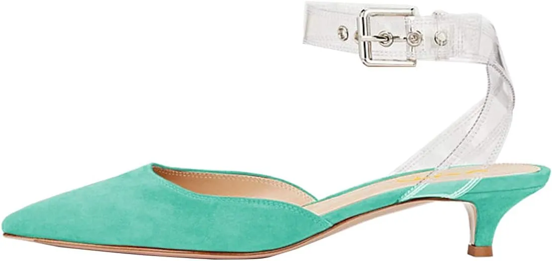 XYD Women Office Pointed Toe Kitten Low Heel Sandals Ankle Straps D' Orsay Pumps PVC Dress Shoes
