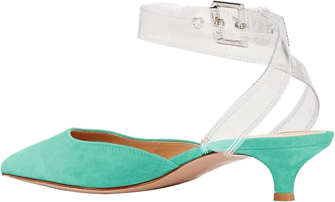 XYD Women Office Pointed Toe Kitten Low Heel Sandals Ankle Straps D' Orsay Pumps PVC Dress Shoes
