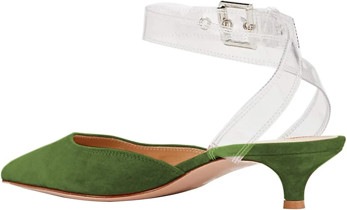 XYD Women Office Pointed Toe Kitten Low Heel Sandals Ankle Straps D' Orsay Pumps PVC Dress Shoes
