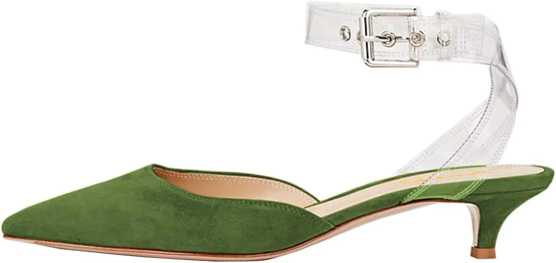 XYD Women Office Pointed Toe Kitten Low Heel Sandals Ankle Straps D' Orsay Pumps PVC Dress Shoes