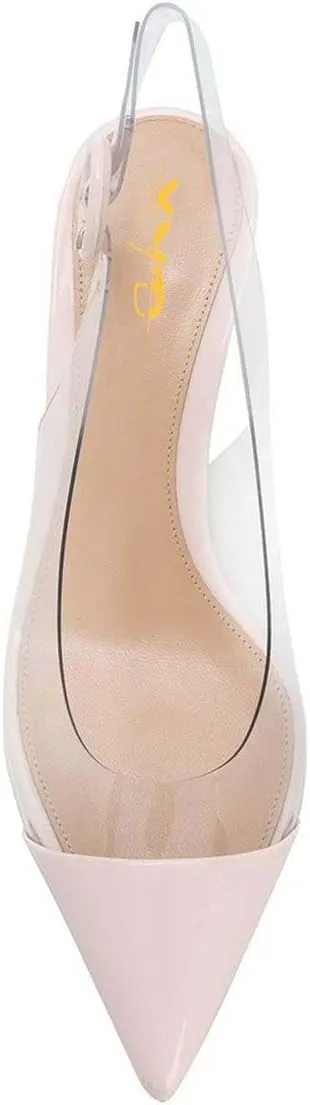 XYD Women Transparent Slingback Clear Low Heels Pumps Pointed Toe PVC Dress Block Sandals Shoes with Buckle