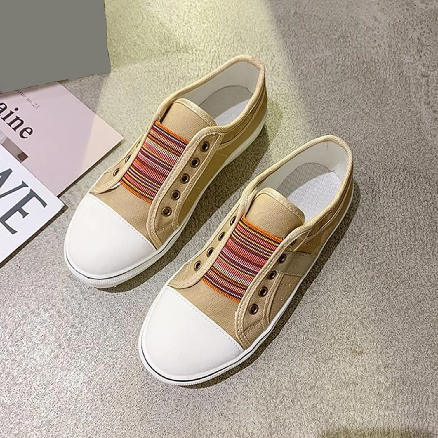 YIBLBOX Women's Canvas Slip on Sneakers Casual Slip on Walking Shoes Womens Flat Dress Shoes Non Slip Work Shoes