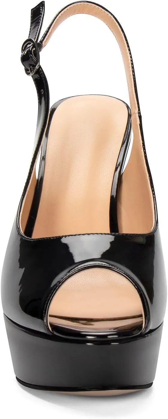 YODEKS Women's Peep Toe Platform Chunky Heel Slingback Pumps Dress Party Wedding High Heel Shoes