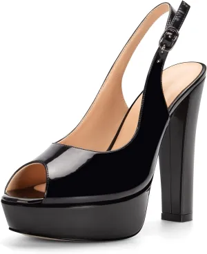 YODEKS Women's Peep Toe Platform Chunky Heel Slingback Pumps Dress Party Wedding High Heel Shoes